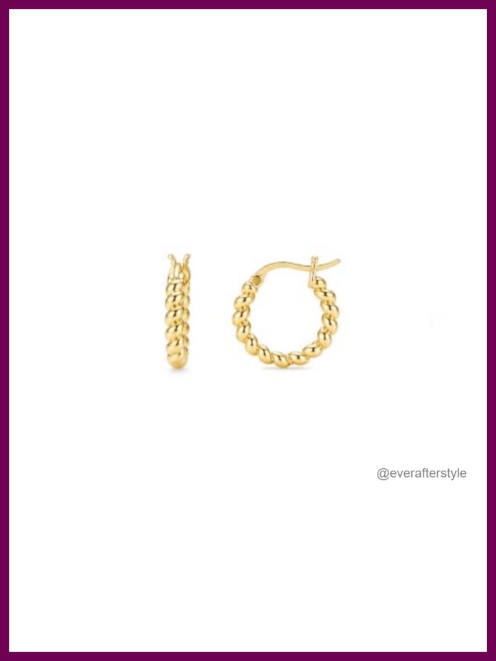 14k Gold Twisted Rope Cable Knit Huggie Hoop Earrings for Women with Click Top